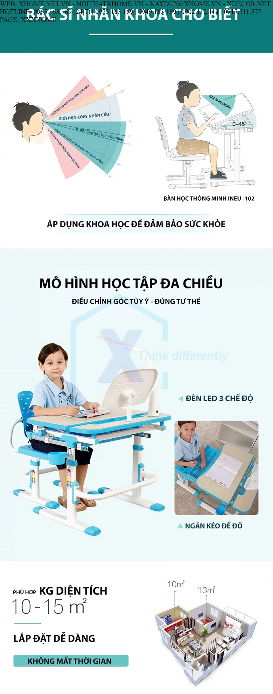 BỘ BÀN HỌC THÔNG MINH NÂNG HẠ CHIỀU CAO CHO BÉ XHOME9999