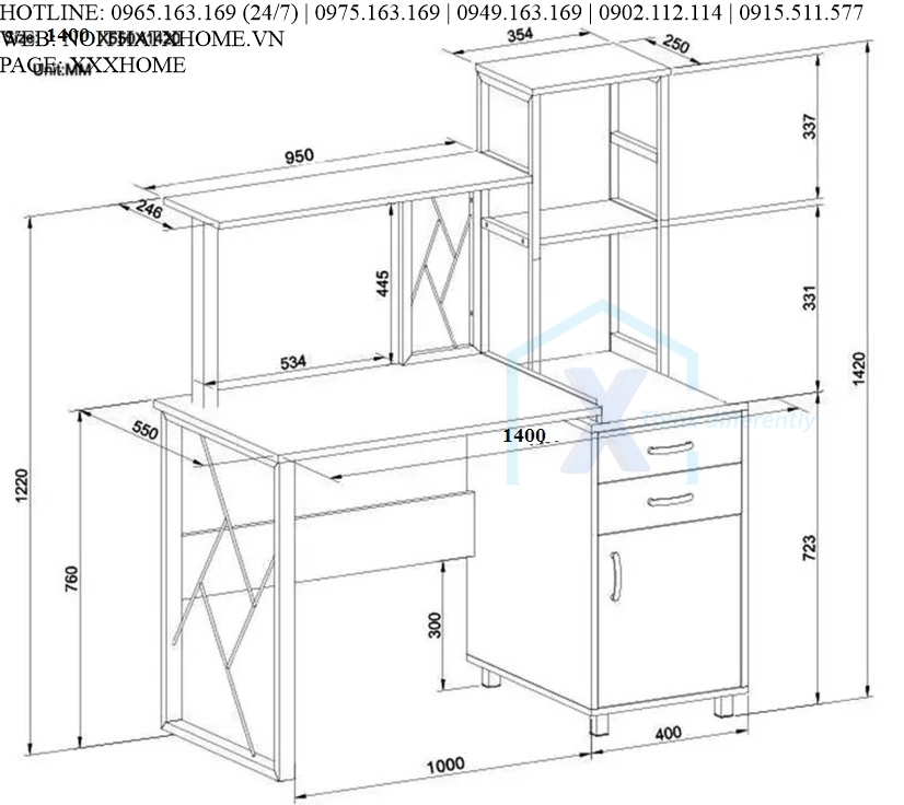 BÀN LÀM VIỆC GỖ X HOME Hà Nội Sài Gòn Hồ Chí Minh XHOME2211