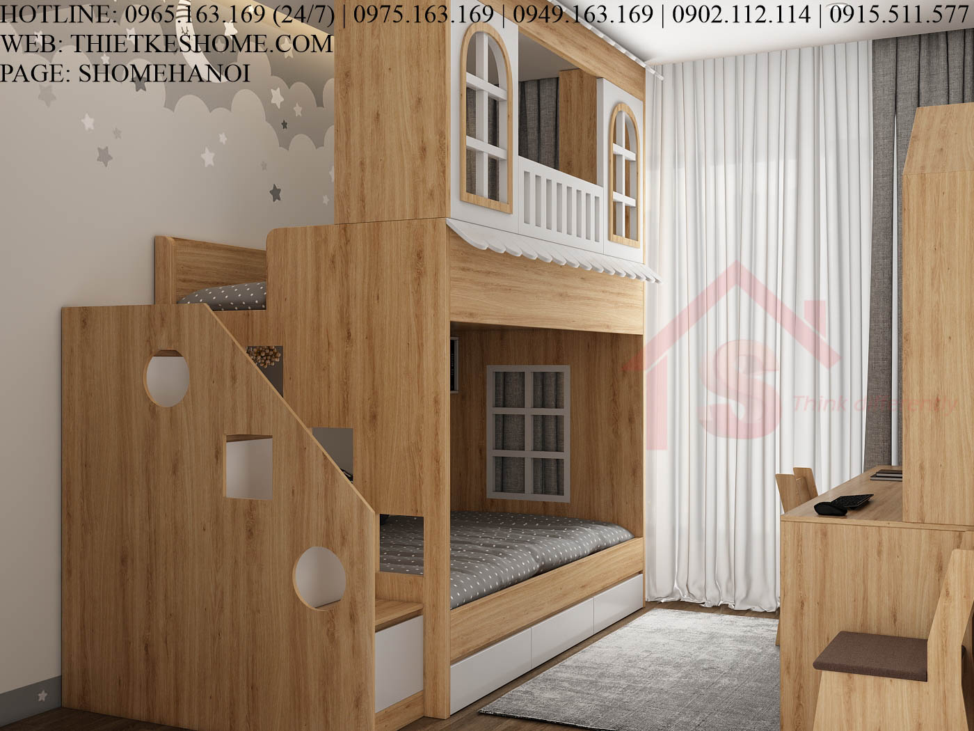 S HOME Combo mẫu nội thất phòng ngủ cho bé  đẹp hiện đại tiện dụng SHOME6801