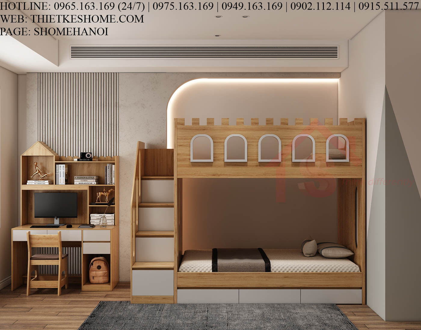 S HOME Combo mẫu nội thất phòng ngủ cho bé  đẹp hiện đại tiện dụng SHOME6803