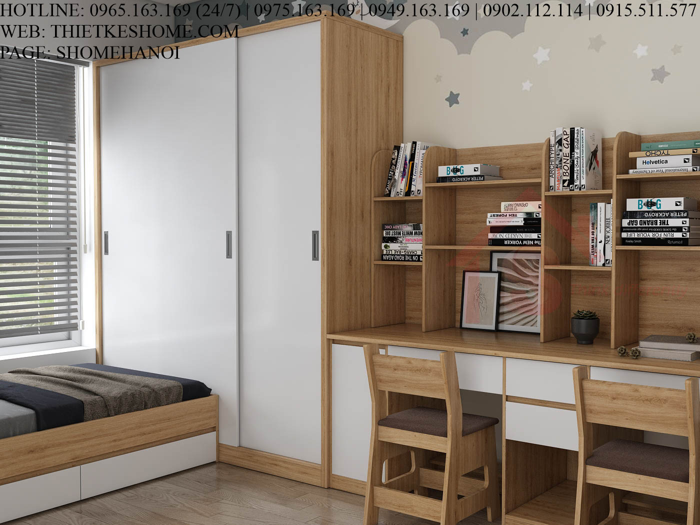 S HOME Combo mẫu nội thất phòng ngủ cho bé đẹp hiện đại tiện dụng SHOME6807