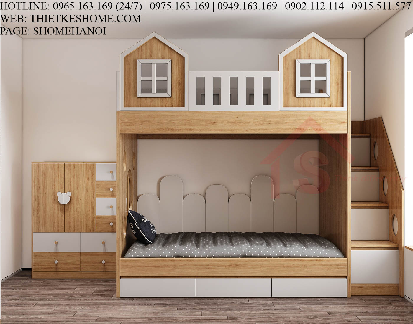S HOME Combo mẫu nội thất phòng ngủ cho bé đẹp hiện đại tiện dụng SHOME6808