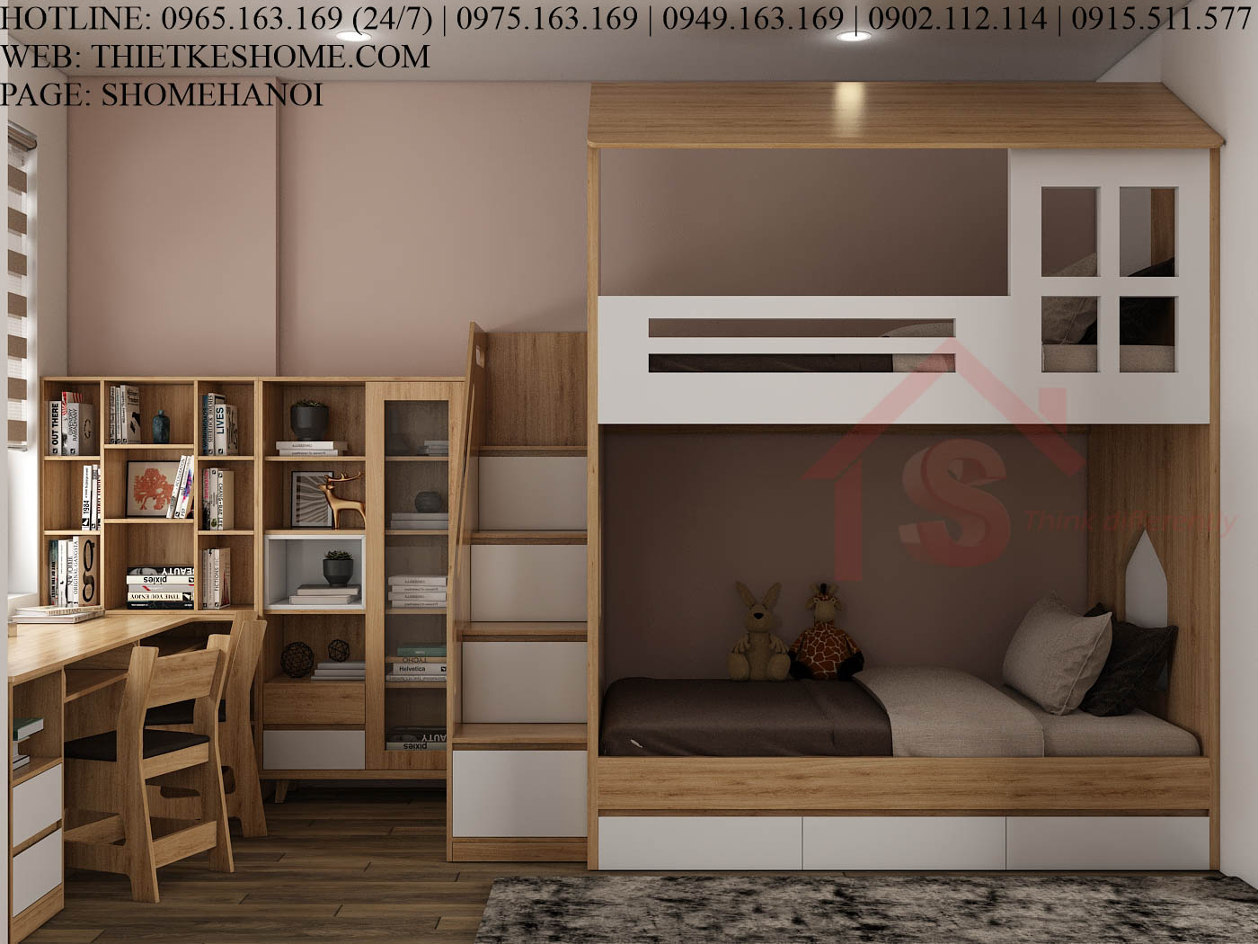 S HOME Combo mẫu nội thất phòng ngủ cho bé đẹp hiện đại tiện dụng SHOME6809