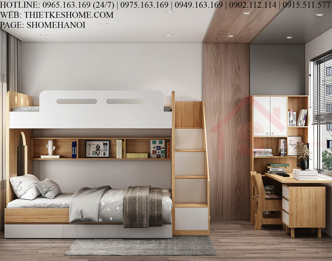 S HOME Combo mẫu nội thất phòng ngủ cho bé đẹp hiện đại tiện dụng SHOME6810