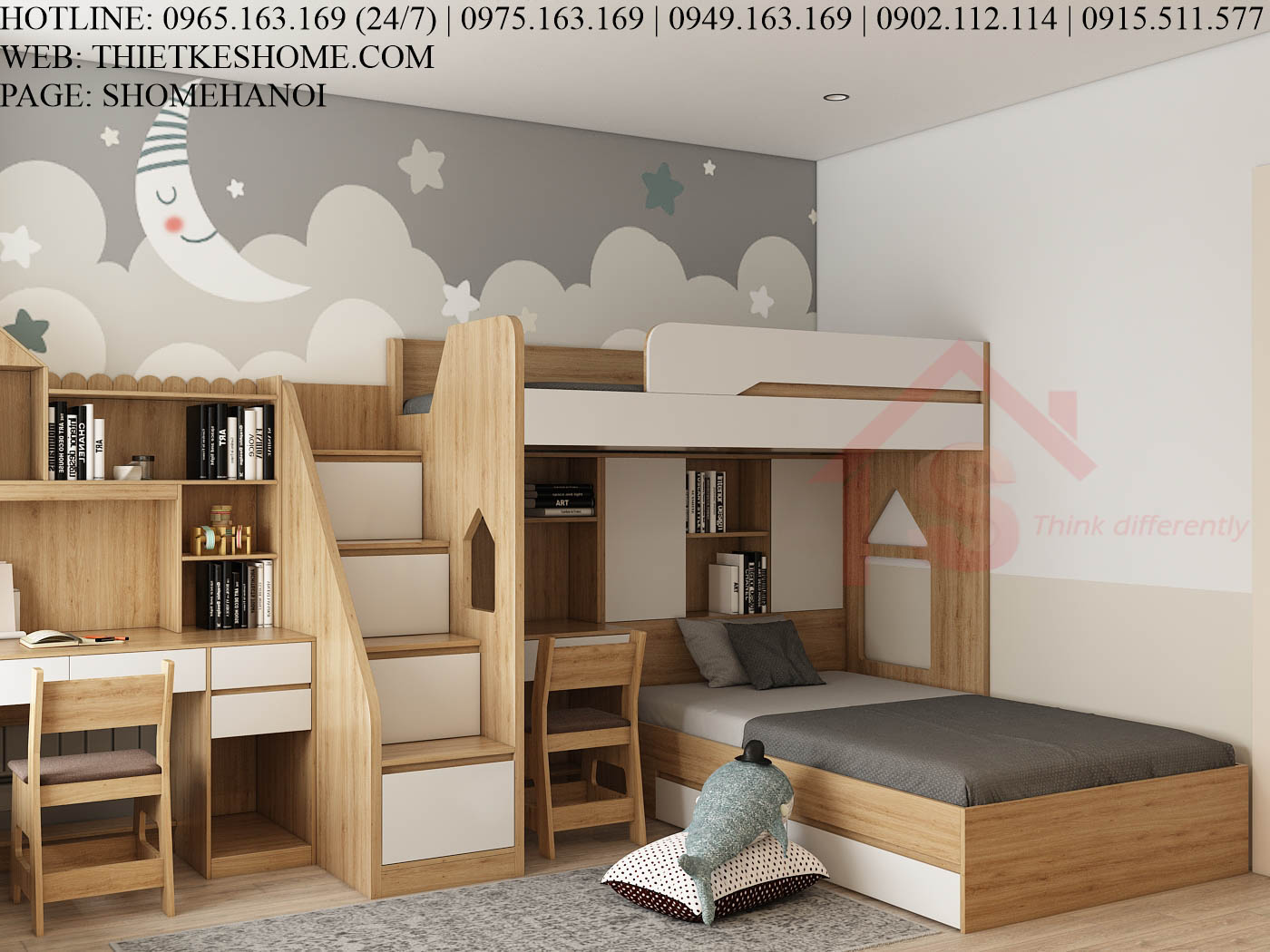 S HOME Combo mẫu nội thất phòng ngủ cho bé đẹp hiện đại tiện dụng SHOME6813
