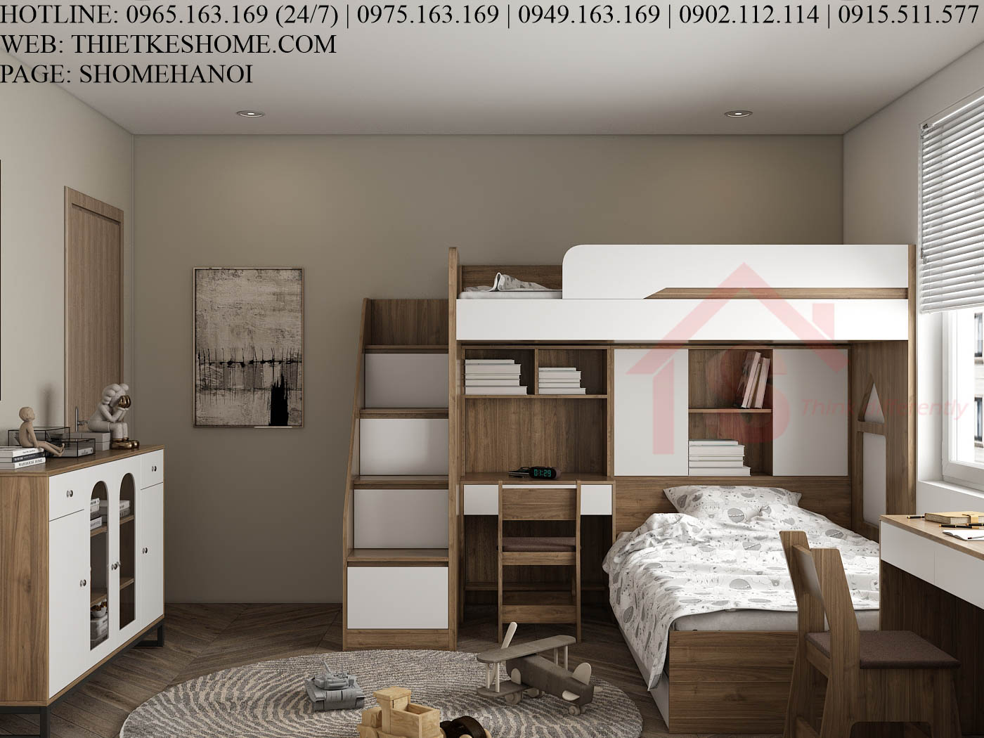 S HOME Combo mẫu nội thất phòng ngủ cho bé đẹp hiện đại tiện dụng SHOME6814