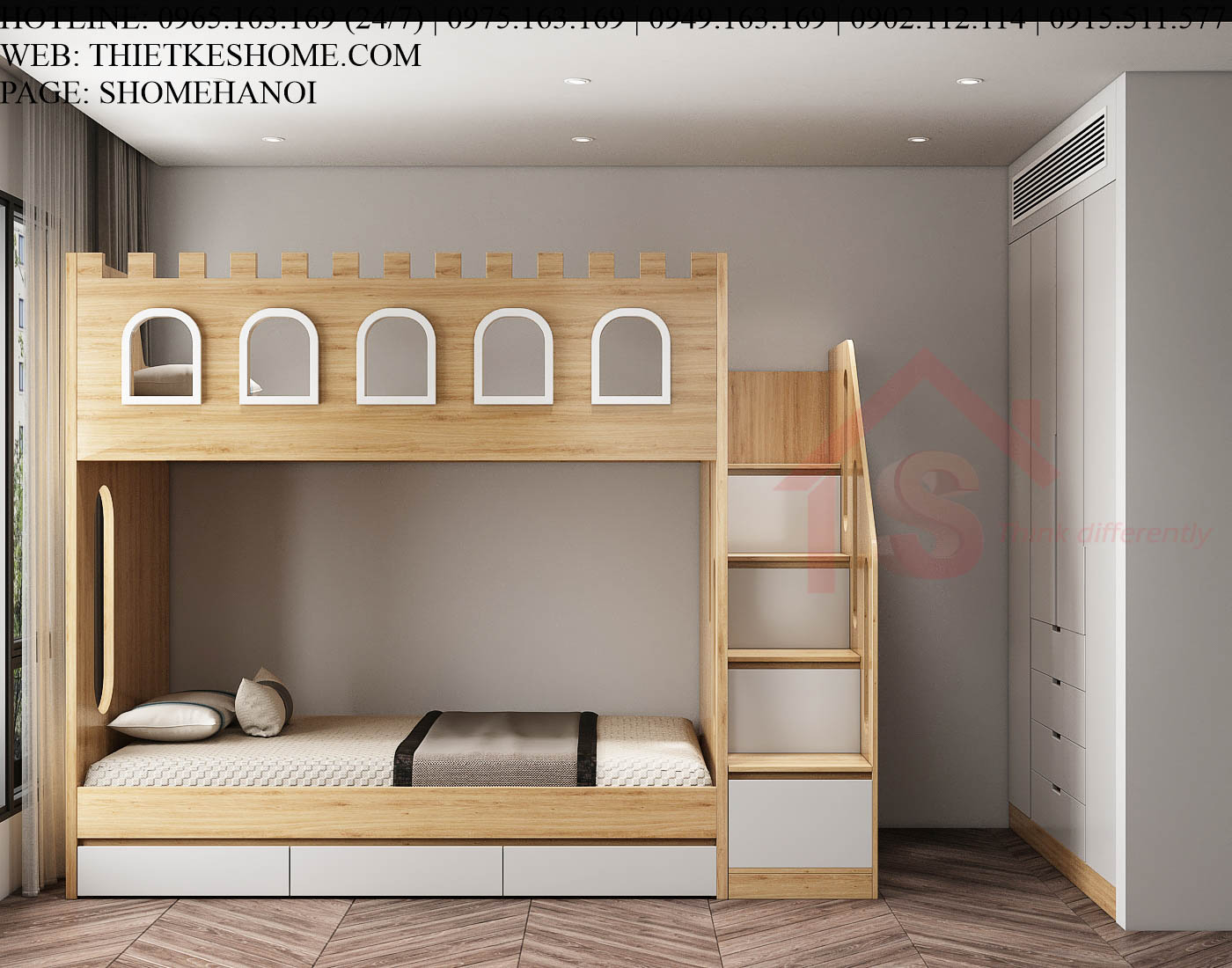 S HOME Combo mẫu nội thất phòng ngủ cho bé đẹp hiện đại tiện dụng SHOME6817