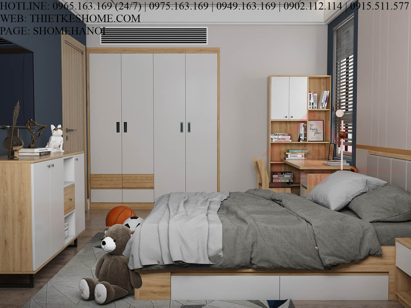 S HOME Combo mẫu nội thất phòng ngủ cho bé đẹp hiện đại tiện dụng SHOME6821