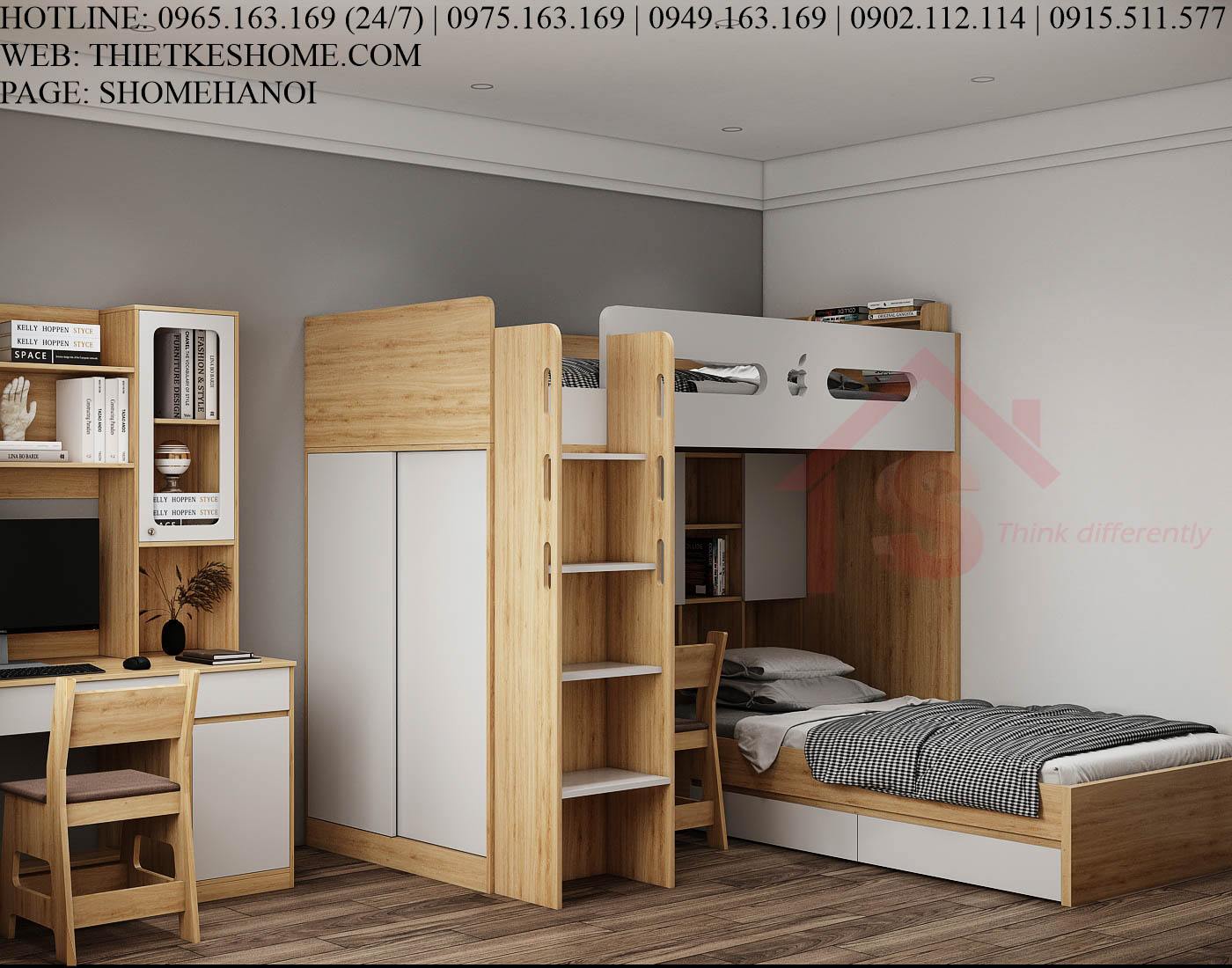 S HOME Combo mẫu nội thất phòng ngủ cho bé đẹp hiện đại tiện dụng SHOME6824