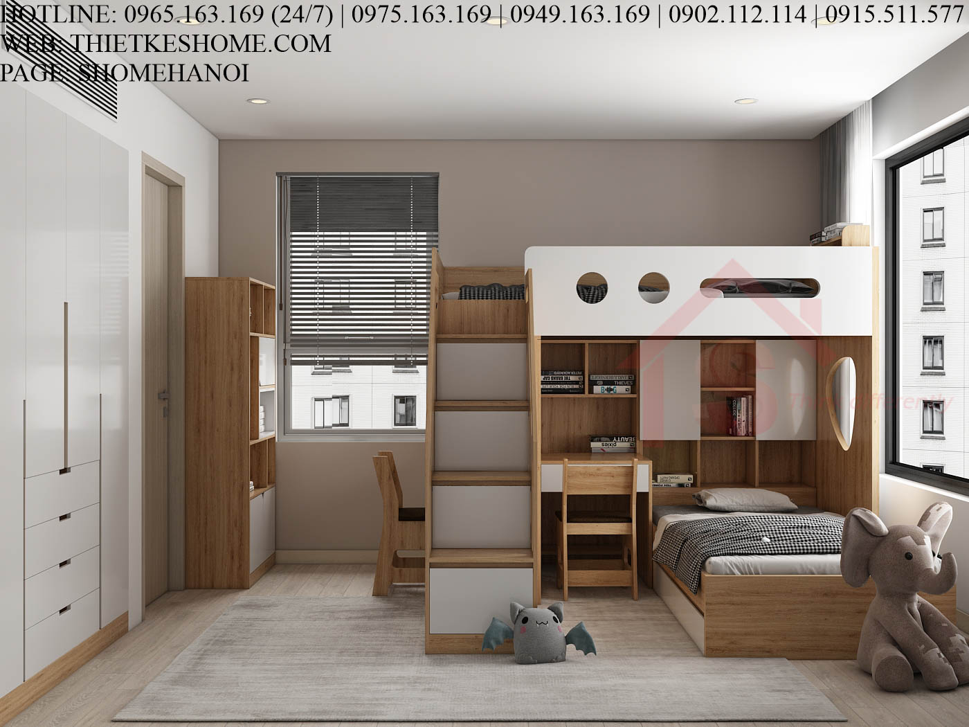 S HOME Combo mẫu nội thất phòng ngủ cho bé đẹp hiện đại tiện dụng SHOME6825