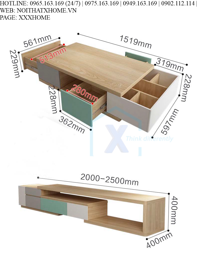 COMBO KỆ TIVI BÀN TRÀ X HOME Hà Nội XHOME9109