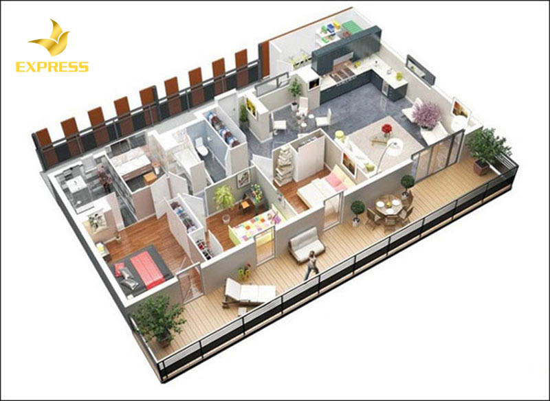 Mẫu thiết kế nội thất chung cư 3 phòng ngủ phong cách hiện đại