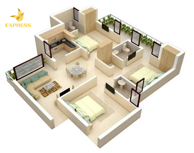 Mẫu thiết kế nội thất chung cư với gam màu beige