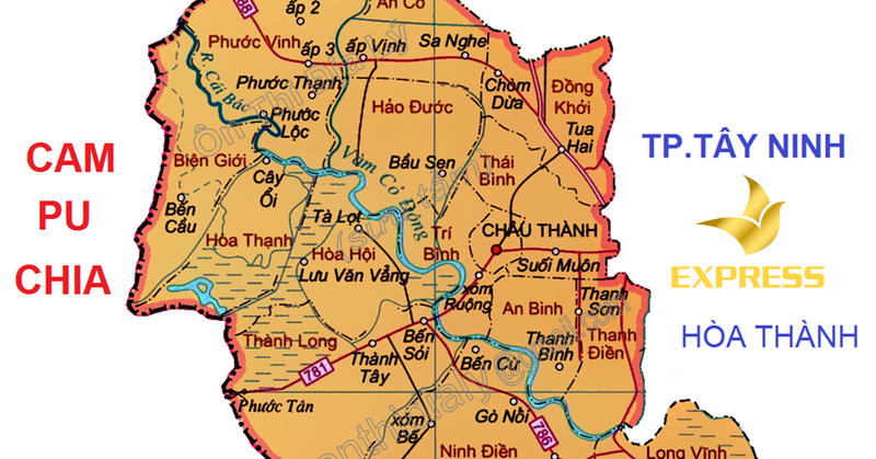 Tây Ninh giáp ranh với nhiều tỉnh thành, biên giới với Campuchia