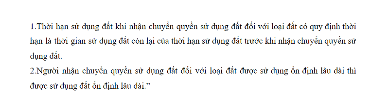 Thời hạn sử dụng đất trong trường hợp nhận quyền chuyển nhượng quyền sử dụng đất.