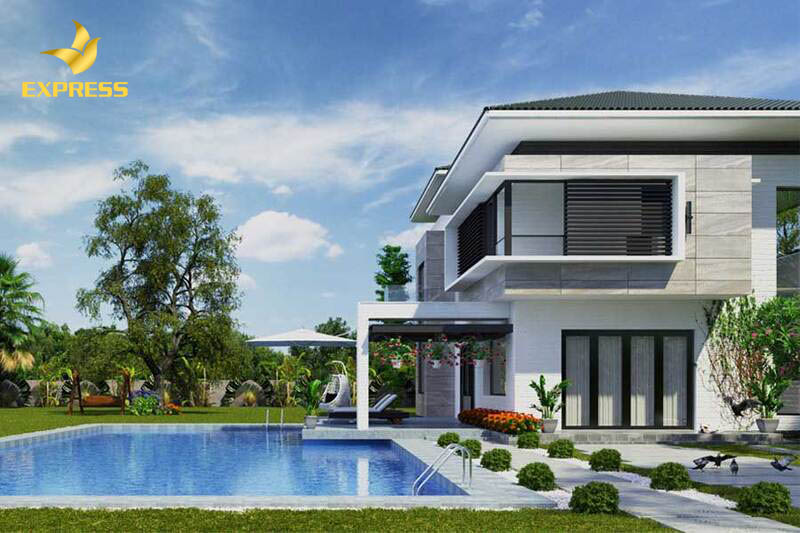 Biệt thự có hồ bơi được quan tâm về vị trí đặt bể và nơi thích hợp để thiết kế chính là phía trước nhà