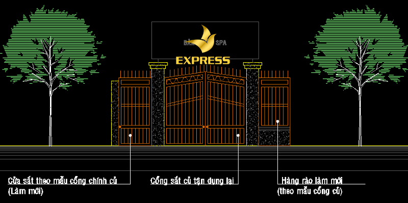 File cad cổng biệt thự ba cửa