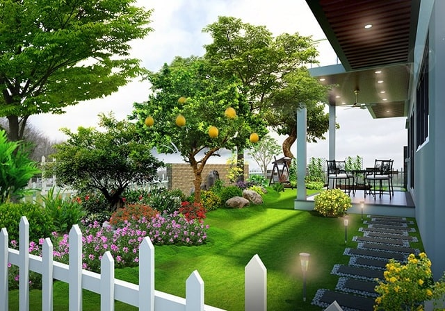 Thiết kế sân vườn đẹp cần có hàng rào bao quanh