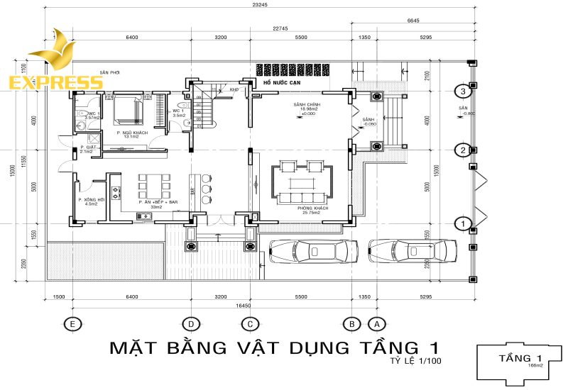 Bản vẽ mặt bằng biệt thự 2 tầng 5 phòng ngủ