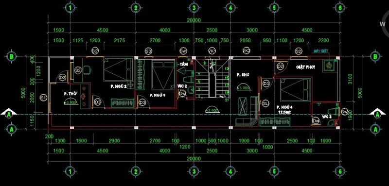 Bản vẽ cad mặt cắt tầng 2 chi tiết