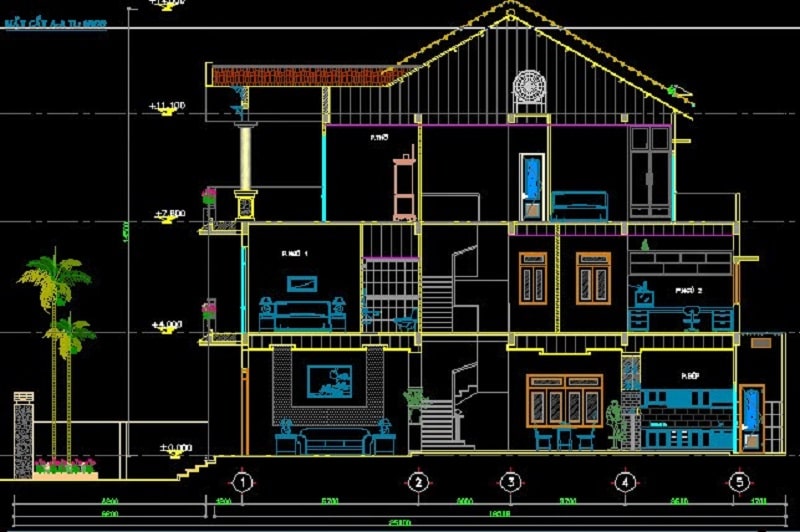 Bản vẽ cad nhà phố 5x20 mặt cắt cụ thể nhất