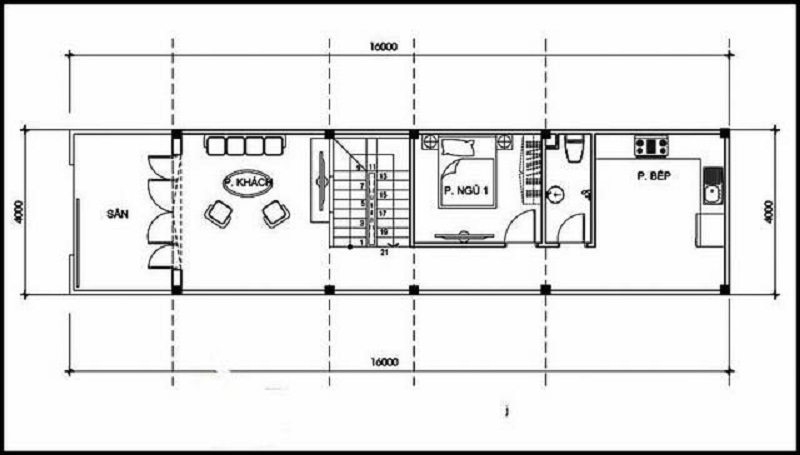 Bản vẽ mặt bằng tầng 2 của căn nhà ống 4x20 có 3 phòng ngủ