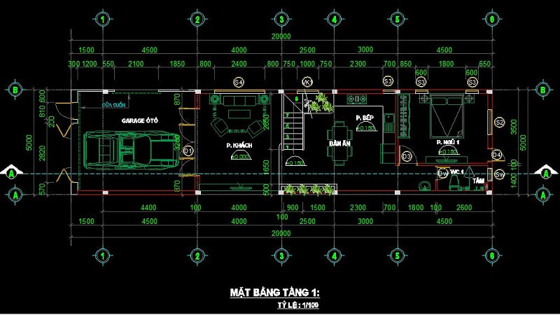 Bản vẽ mặt bằng tầng 1