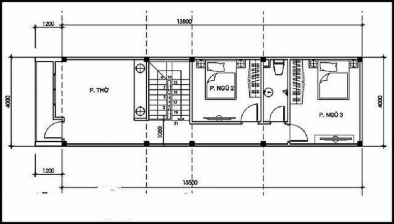 Bản vẽ mặt bằng tầng 1 của căn nhà ống 4x20 có 3 phòng ngủ