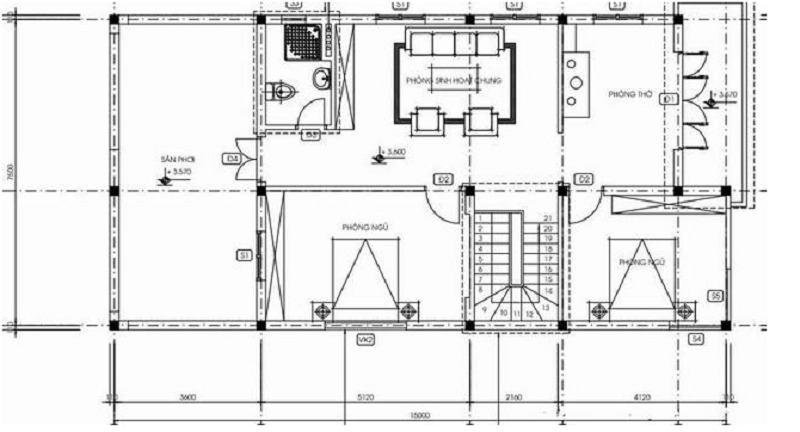 Bản vẽ mặt bằng tầng 1 nhà có 4 phòng ngủ