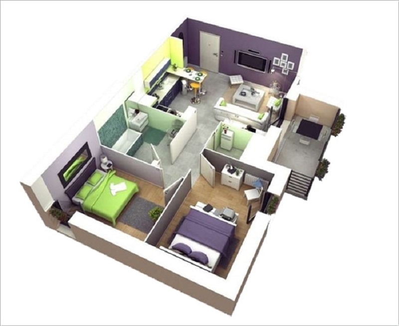  Bản vẽ thiết kế mẫu nhà 1 tầng 2 phòng ngủ tham khảo 1