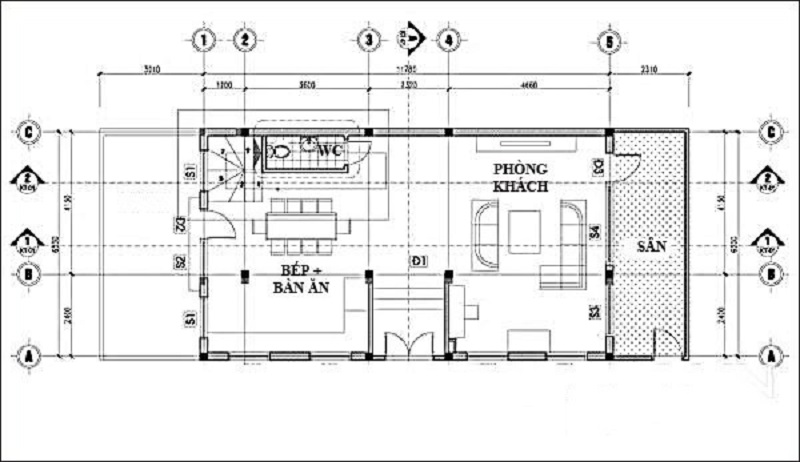 Bản vẽ nhà 6x12m khu vực tầng trệt