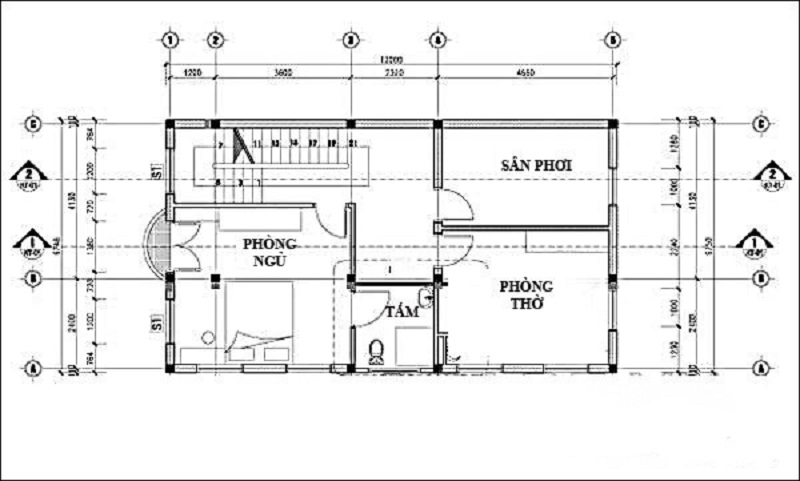 Bản vẽ tầng 3 nhà 6x12m