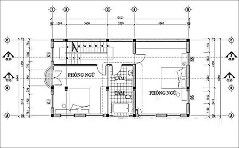 Bản vẽ thiết kế nhà 6x12m tầng 2