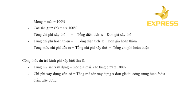 Công thức tính chi phí xây dựng biệt thự 2 tầng cơ bản