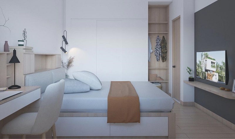 Dạng phòng ngủ sử dụng các nội thất đơn giản tiện dụng