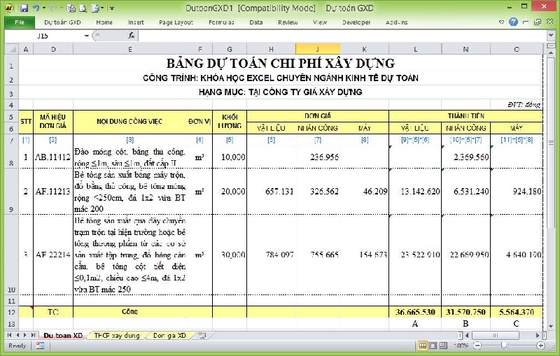 Lập dự toán chi phí xây dựng