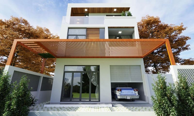 Mặt tiền căn nhà chọn cách thiết kế đơn giản kèm với hệ thống cửa bằng kính