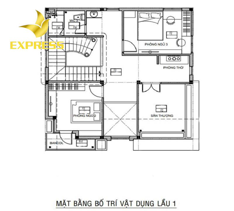 Mẫu bản vẽ tầng 1 với công năng nhiều phòng tiện nghi