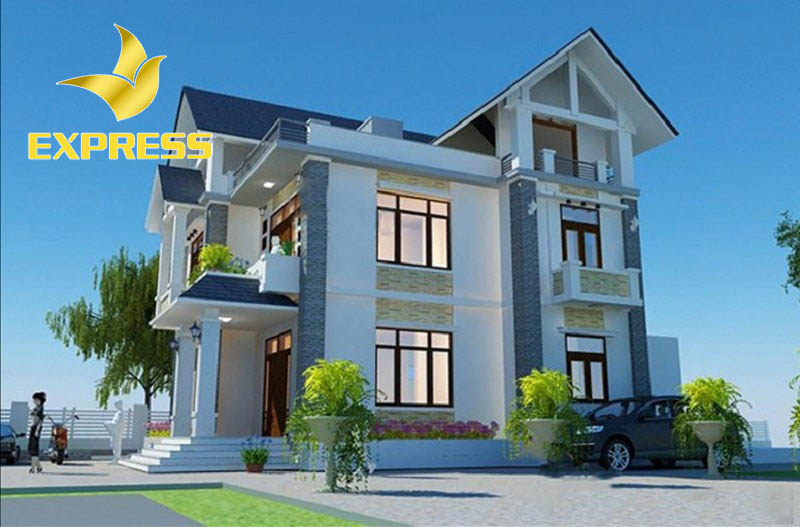 Mẫu nhà ống 2 tầng 1 tum đẹp 2019 với mái thái màu xanh hợp xu hướng