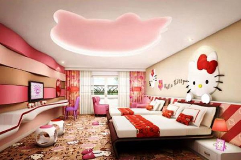 Mẫu trần thạch cao hello kitty cho bé gái