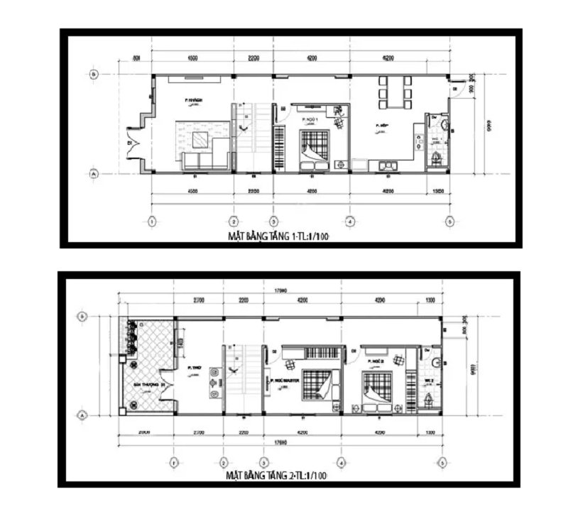 Phác thảo tổng thể thiết kế mặt bằng của mẫu thiết kế nhà 2 tầng 6x15