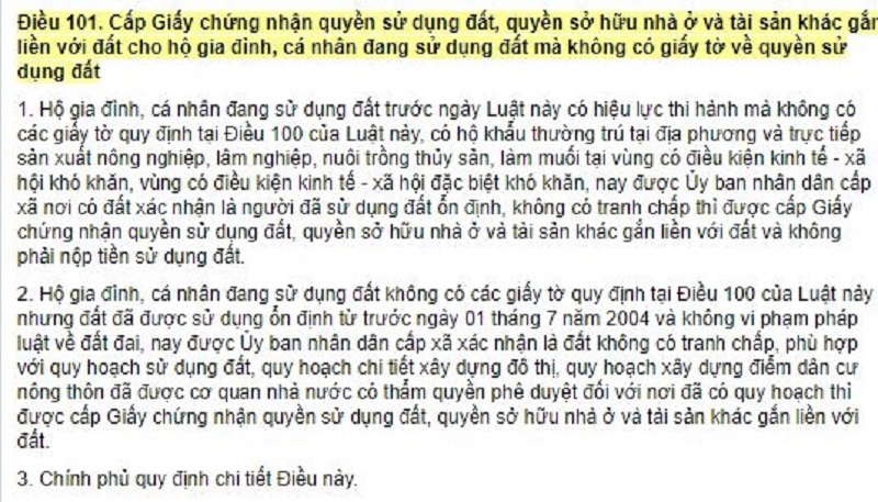 Quy định tại Khoản 2, Điều 101 Luật Đất đai năm 2013 về đất xen kẹt có được cấp sổ đỏ hay không?