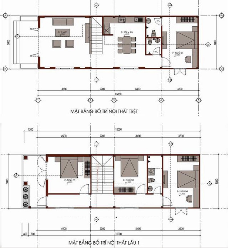 sắp đặt vị trí các phòng phù hợp với nhà 1 trệt 1 lầu 5x15 giúp bạn có không gian sống rộng rãi, thoải mái cho cả gia đình
