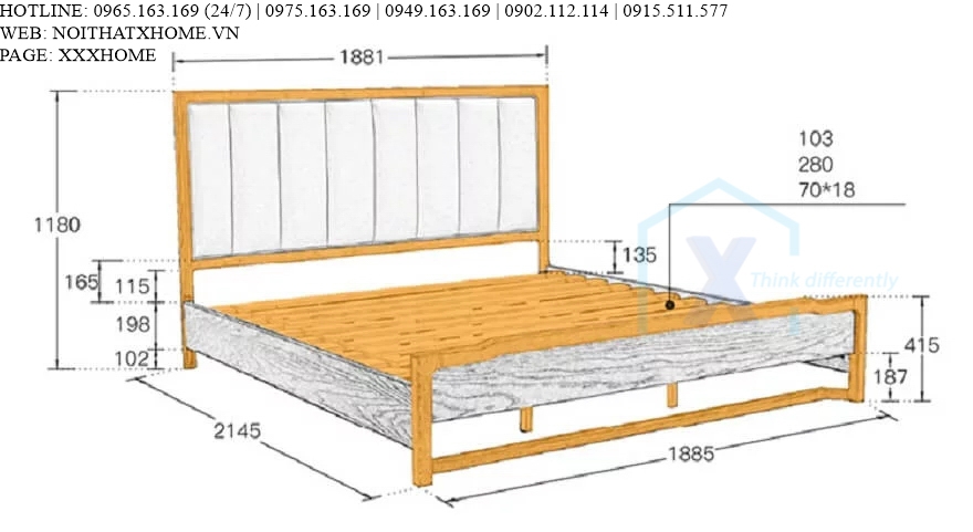 GIƯỜNG NGỦ GỖ TỰ NHIÊN X HOME Hà Nội XHOME1107