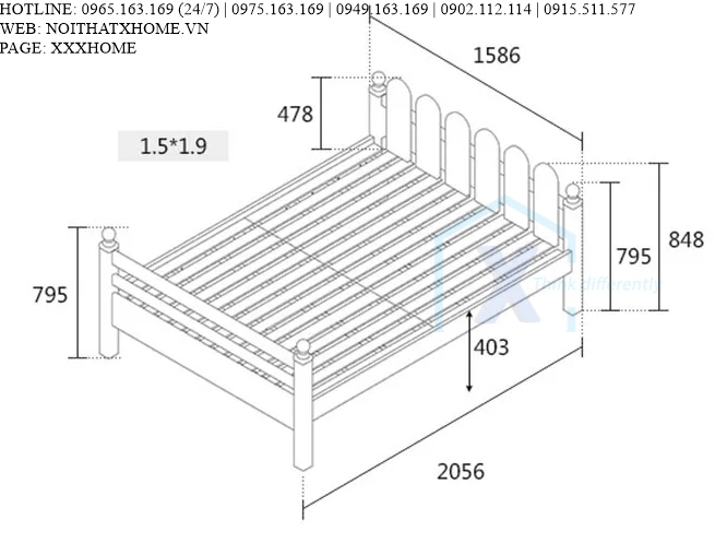 GIƯỜNG NGỦ GỖ TỰ NHIÊN X HOME Hà Nội XHOME2212