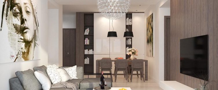  Thiết kế nội thất phòng khách và phòng bếp hiện đại nhà chị Trang – Park Hill					