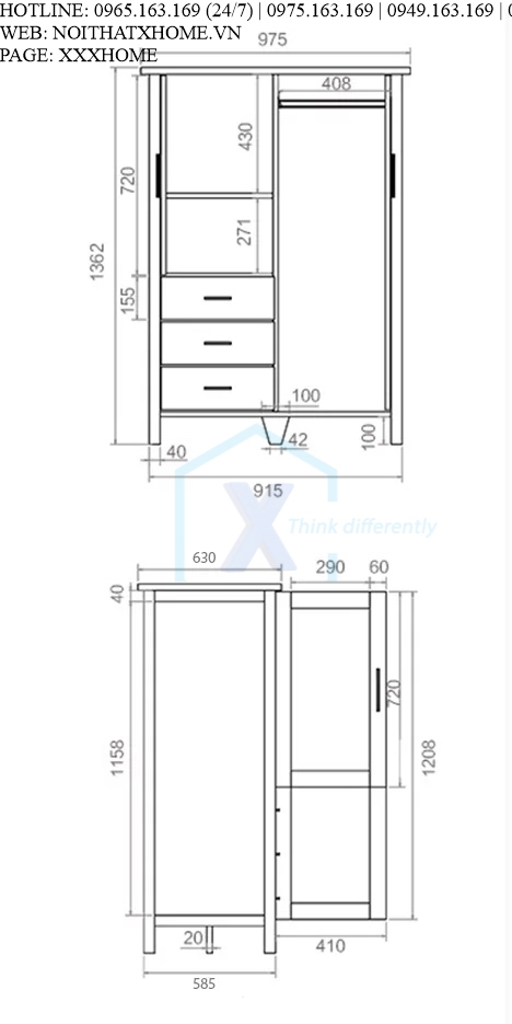 TỦ QUẦN ÁO TỦ ĐỒ GỖ X HOME Hà Nội Sài Gòn XHOME2246