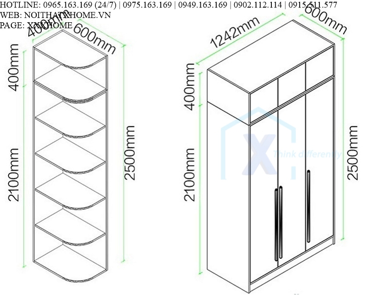 TỦ QUẦN ÁO TỦ ĐỒ GỖ X HOME Hà Nội Sài Gòn XHOME3345